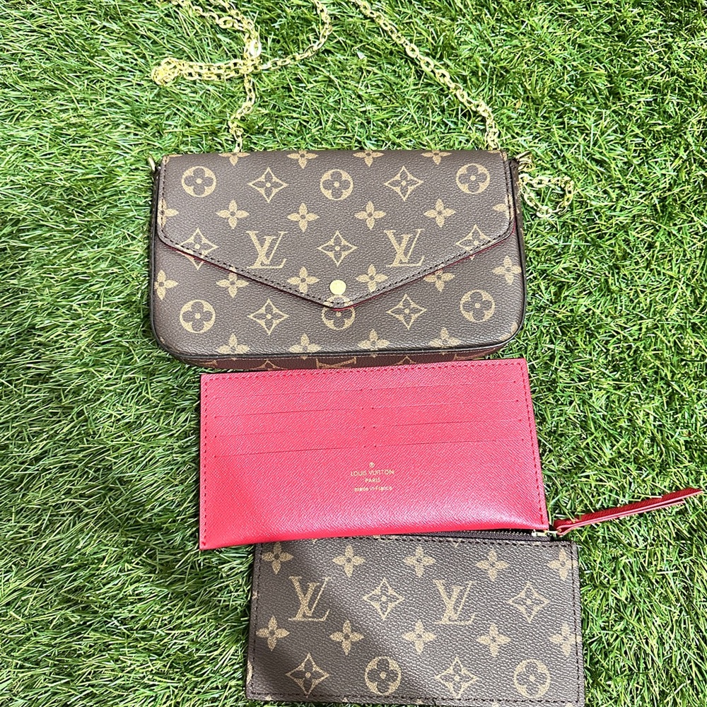 Louis Vuitton Monogram Brown and Red Clutch Set